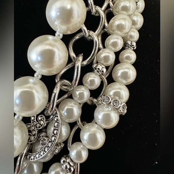 Premier Designs Pearl and Silver Toned Layered Necklaces with Enhancement Pin - Picture 4 of 10